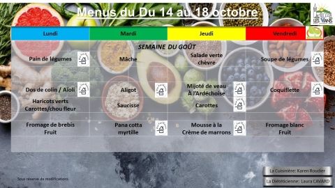 Menus du 14 au 18 octore 2024