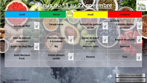 Menus du 18 au 22 novembre 2024