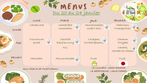 Menus du 20 au 24 janvier 2025